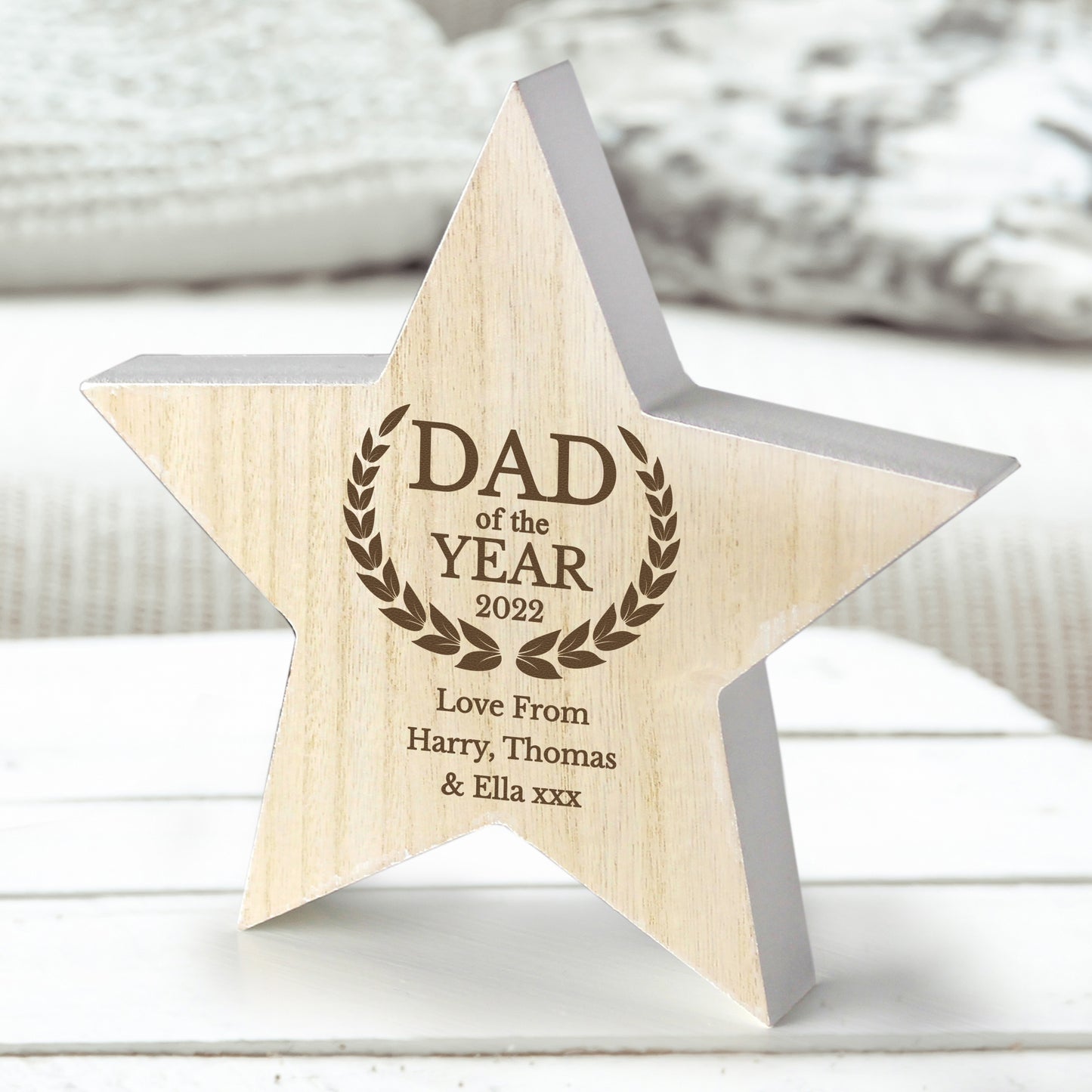 Personalised Dad of the Year Rustic Wooden Star Decoration - image 3