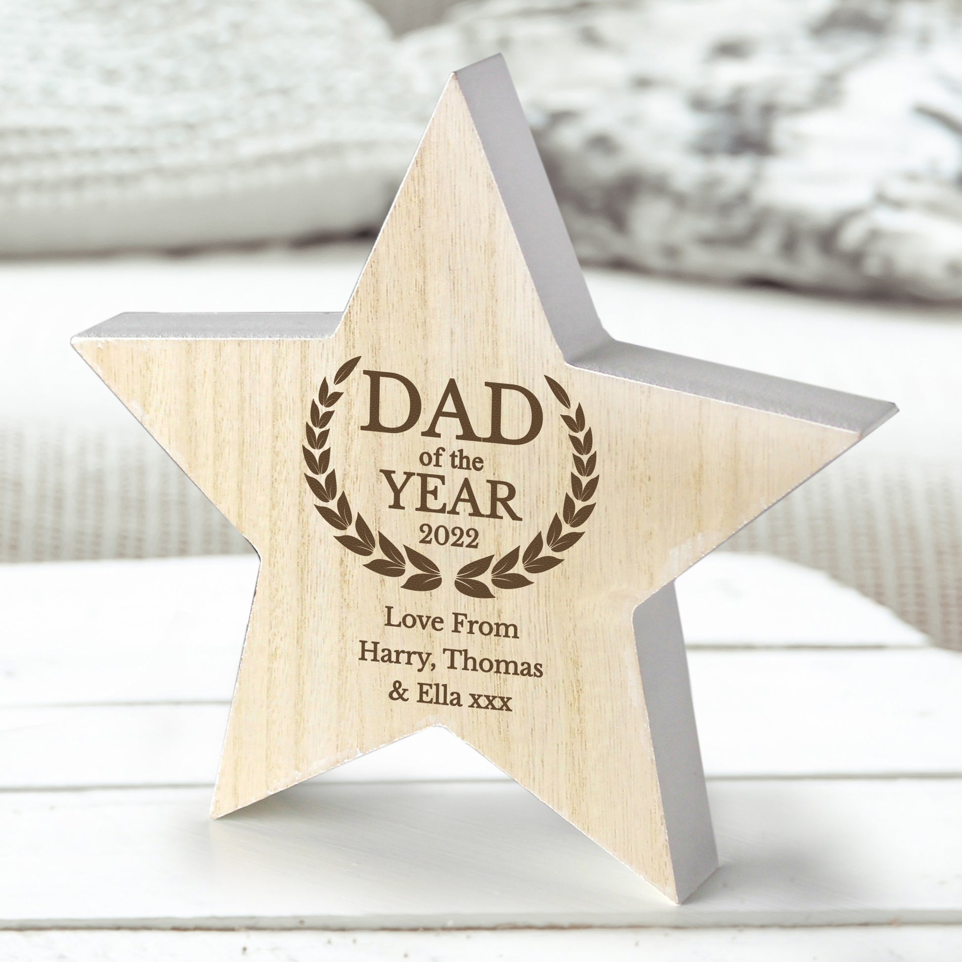 Personalised Dad of the Year Rustic Wooden Star Decoration - image 3