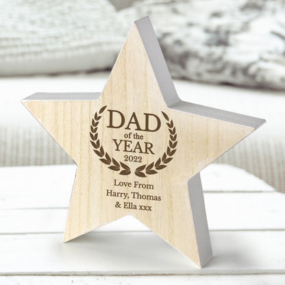 Personalised Dad of the Year Rustic Wooden Star Decoration - image 3