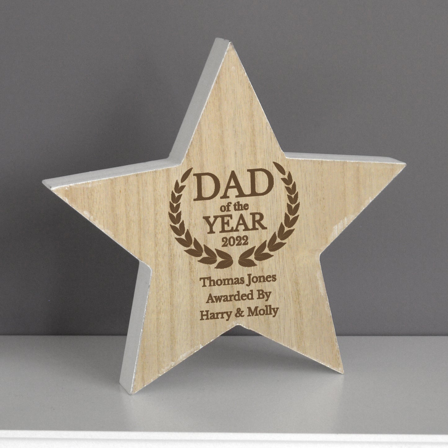 Personalised Dad of the Year Rustic Wooden Star Decoration - image 4