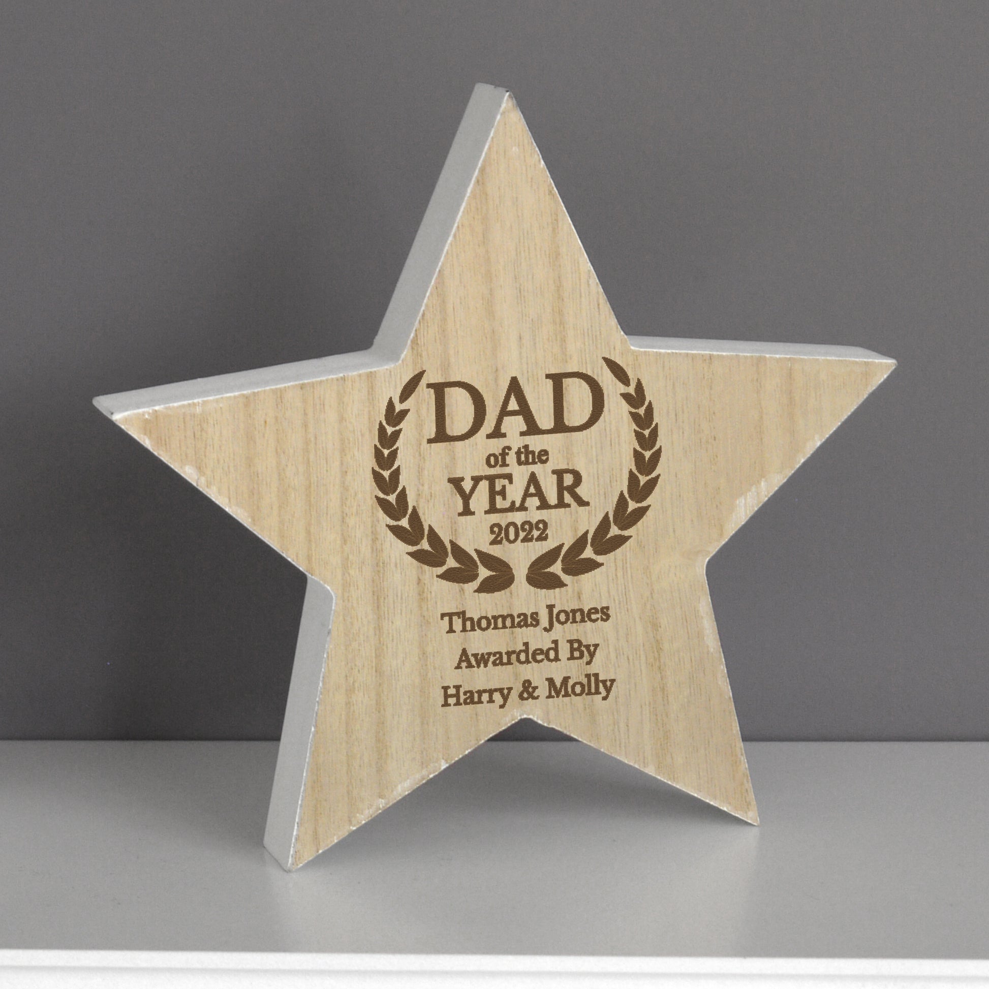 Personalised Dad of the Year Rustic Wooden Star Decoration - image 4