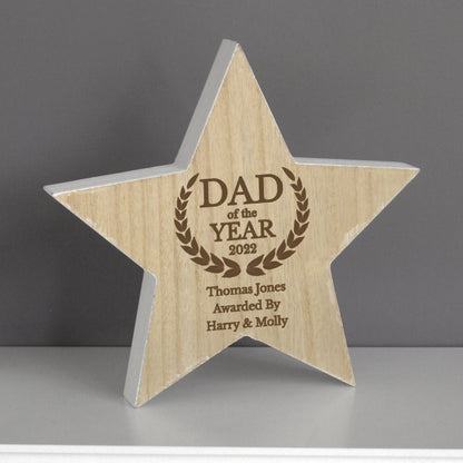Personalised Dad of the Year Rustic Wooden Star Decoration - image 4