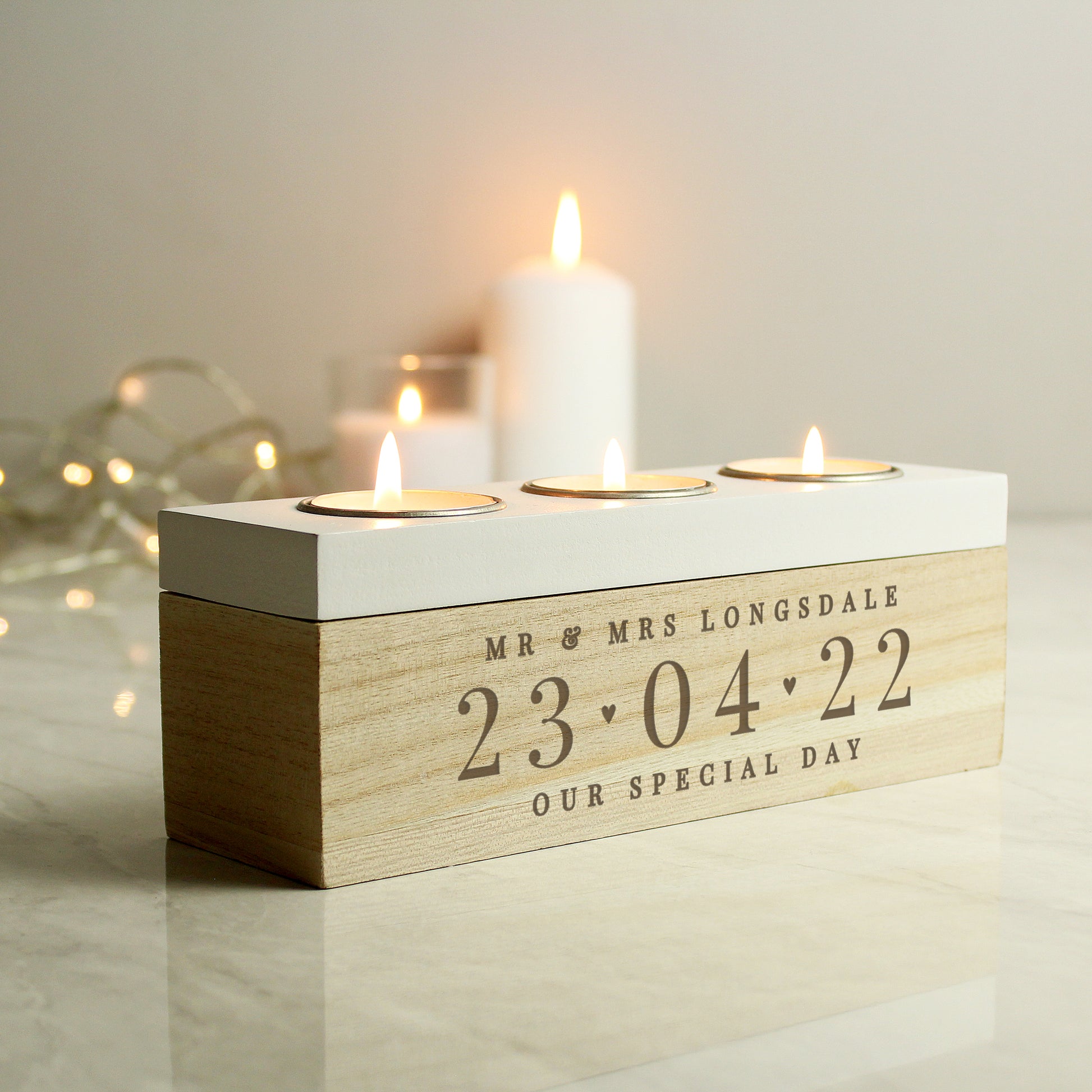 Personalised Special Date Triple Tea Light Box from Heartfelt Gifts