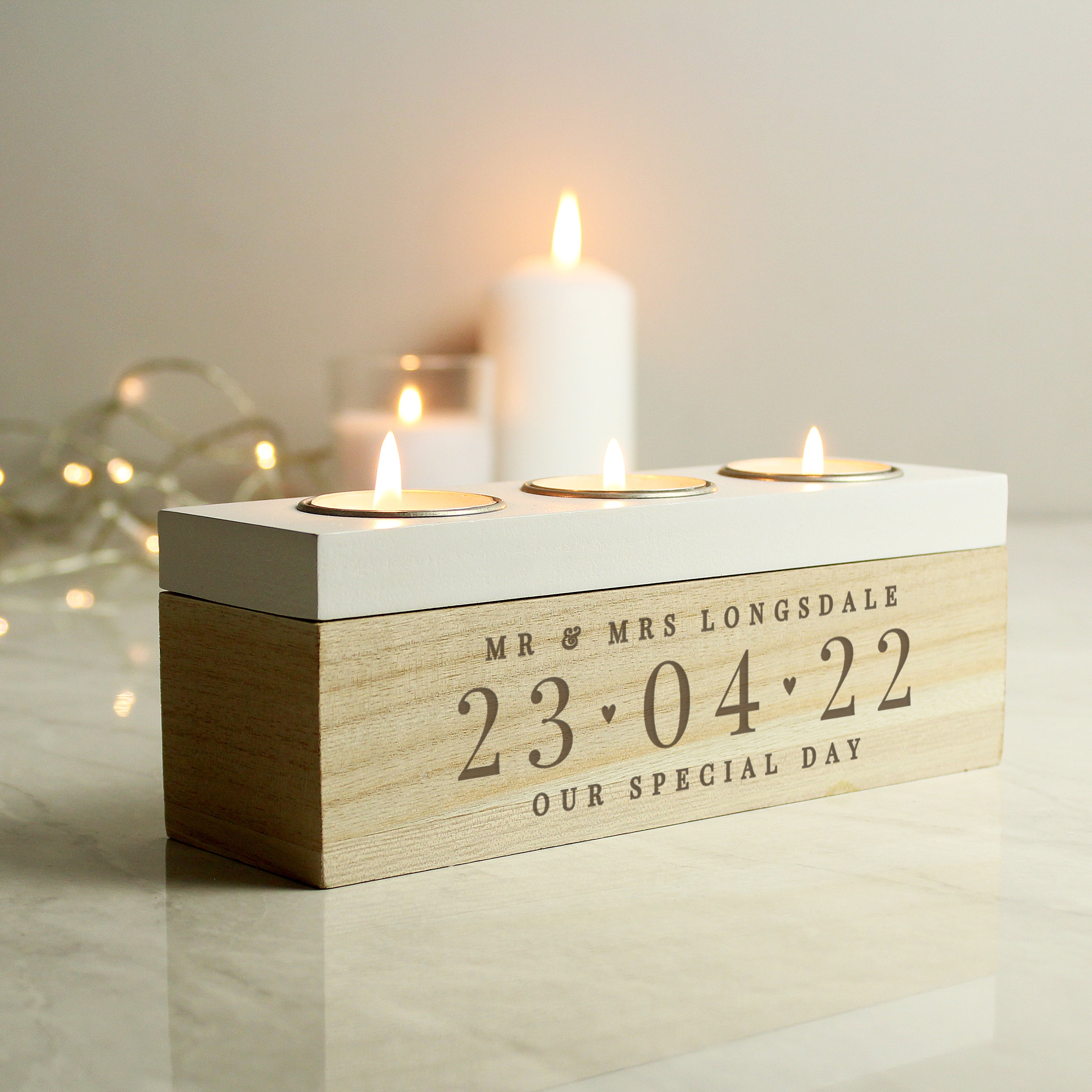 Personalised Special Date Triple Tea Light Box from Heartfelt Gifts