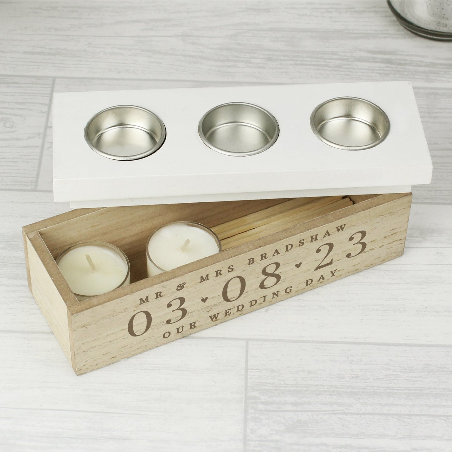 Personalised Special Date Triple Tea Light Box - image 3