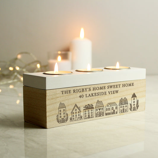 Personalised HOME Triple Tea Light Box from Heartfelt Gifts