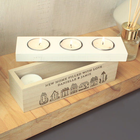 Personalised HOME Triple Tea Light Box - image 2