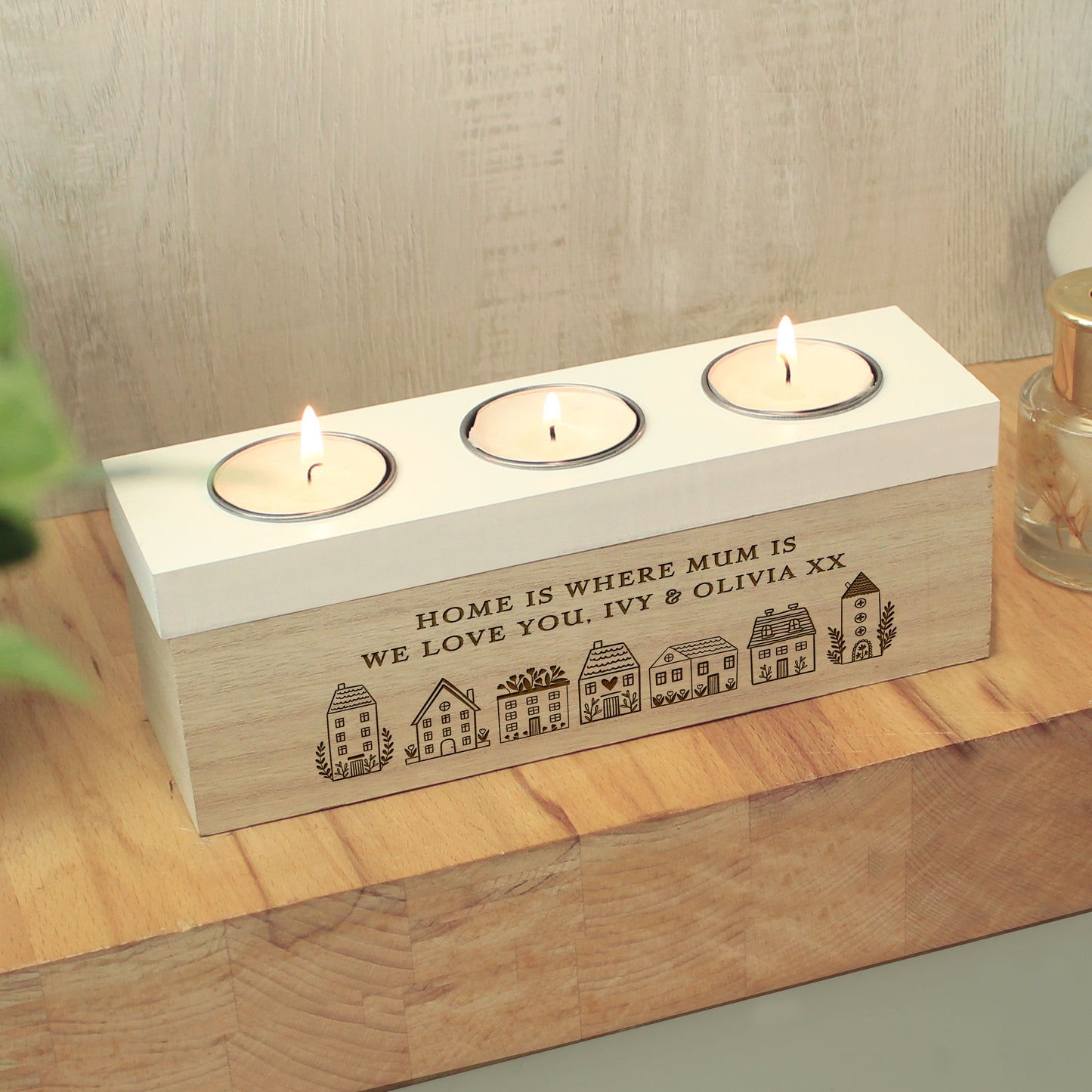 Personalised HOME Triple Tea Light Box - image 3