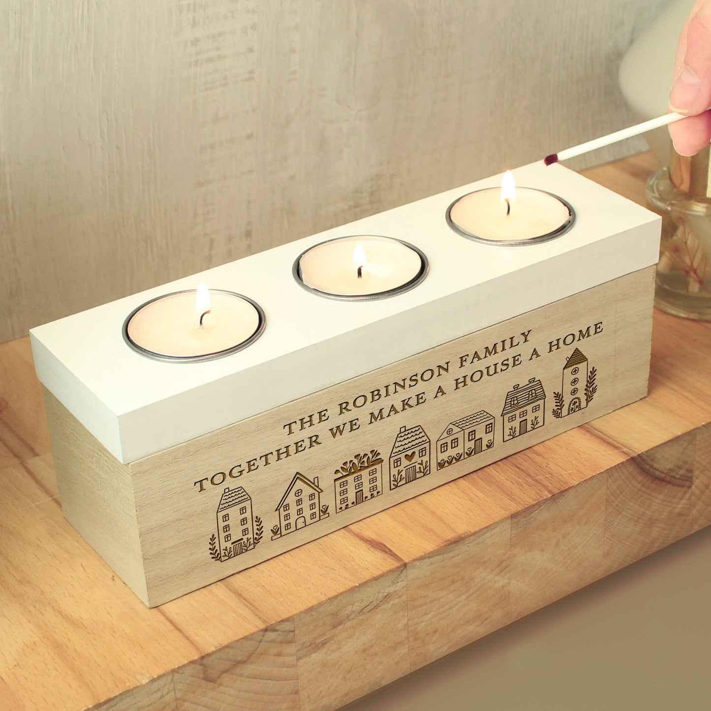 Personalised HOME Triple Tea Light Box - image 4