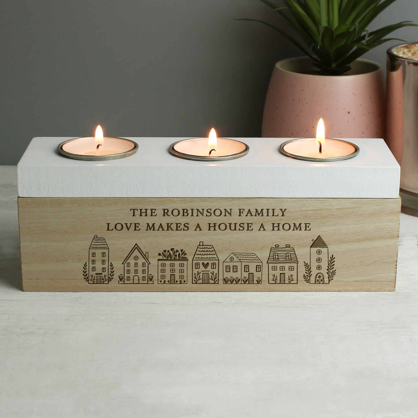 Personalised HOME Triple Tea Light Box - image 6