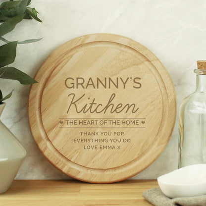 Personalised Heart of the Home Round Wooden Chopping Board from Heartfelt Gifts