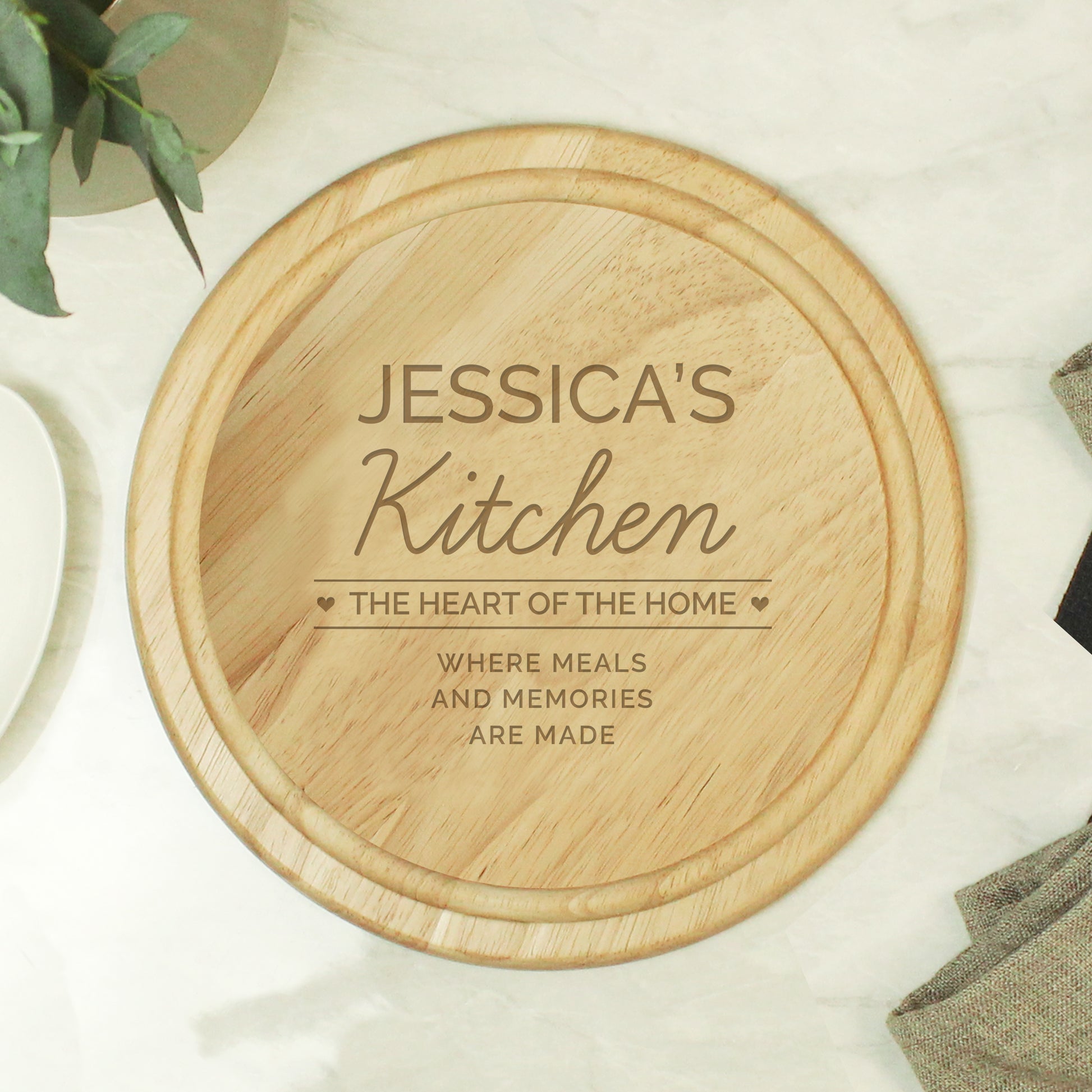 Personalised Heart of the Home Round Wooden Chopping Board - image 2