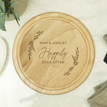 Personalised Laurel Round Wooden Chopping Board from Heartfelt Gifts