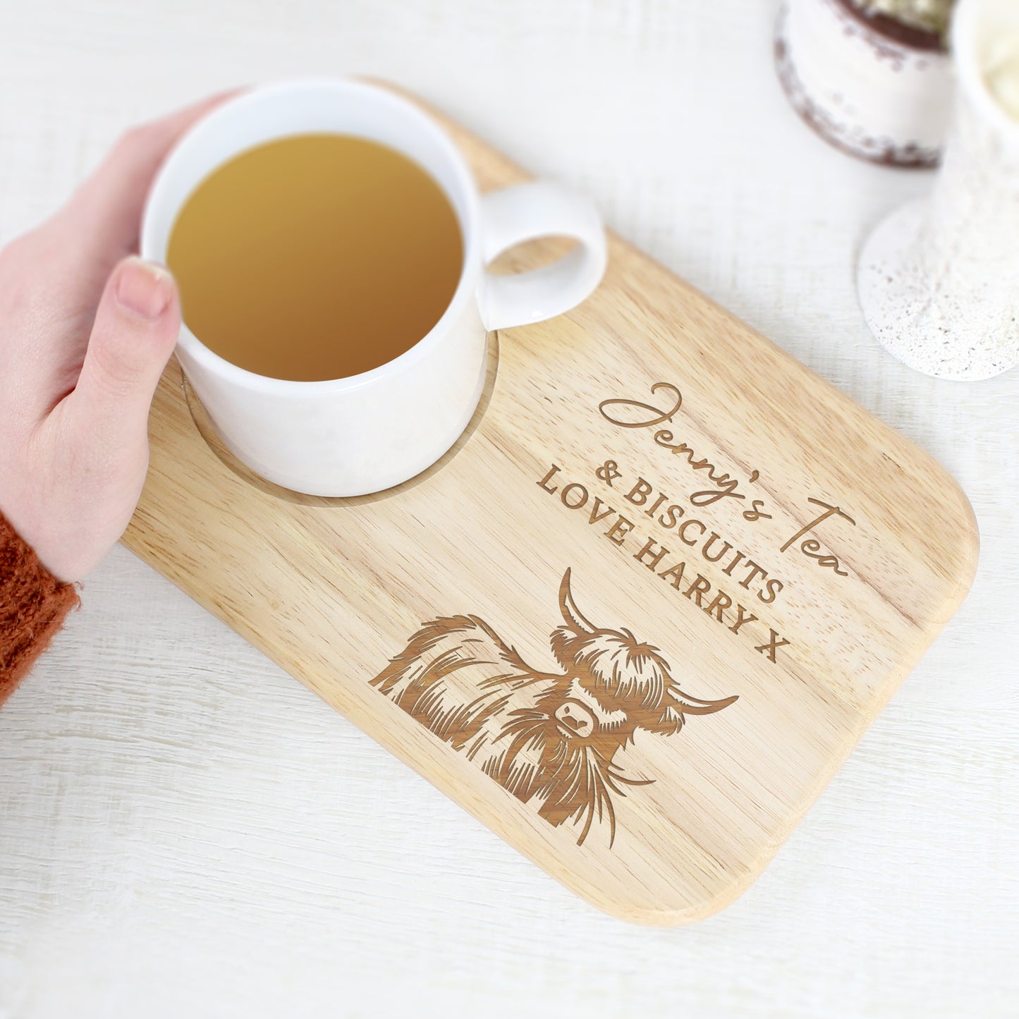 Personalised Highland Cow Wooden Coaster Tray - image 3