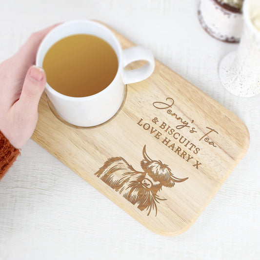 Personalised Highland Cow Wooden Coaster Tray - image 3
