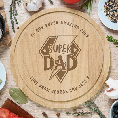 Personalised Super Dad Round Wooden Chopping Board – Kitchen Father's Day Gift