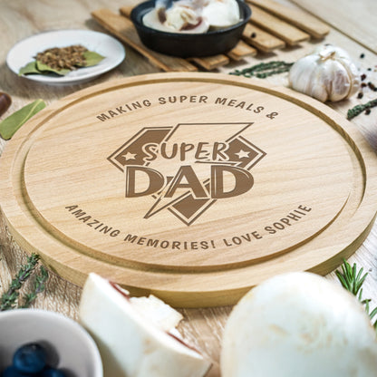 Personalised Super Dad Round Wooden Chopping Board – Kitchen Father's Day Gift - image 2