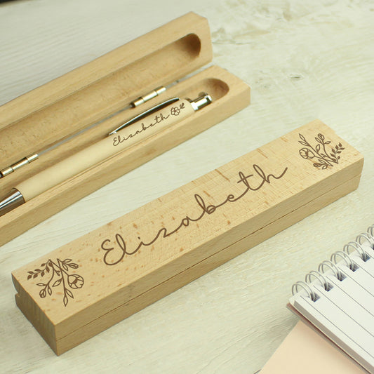 Personalised Floral Wooden Pen and Box - image 2