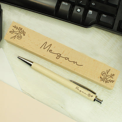 Personalised Floral Wooden Pen and Box - image 3