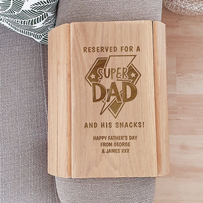 Personalised Super Dad Wooden Sofa Tray – Father's Day Birthday Gift