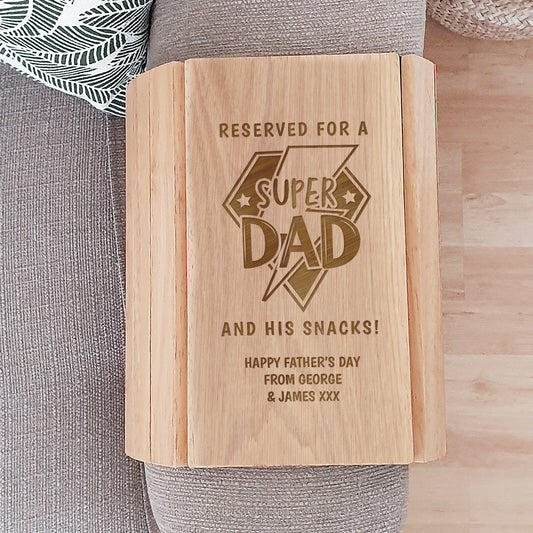 Personalised Super Dad Wooden Sofa Tray – Father's Day Birthday Gift