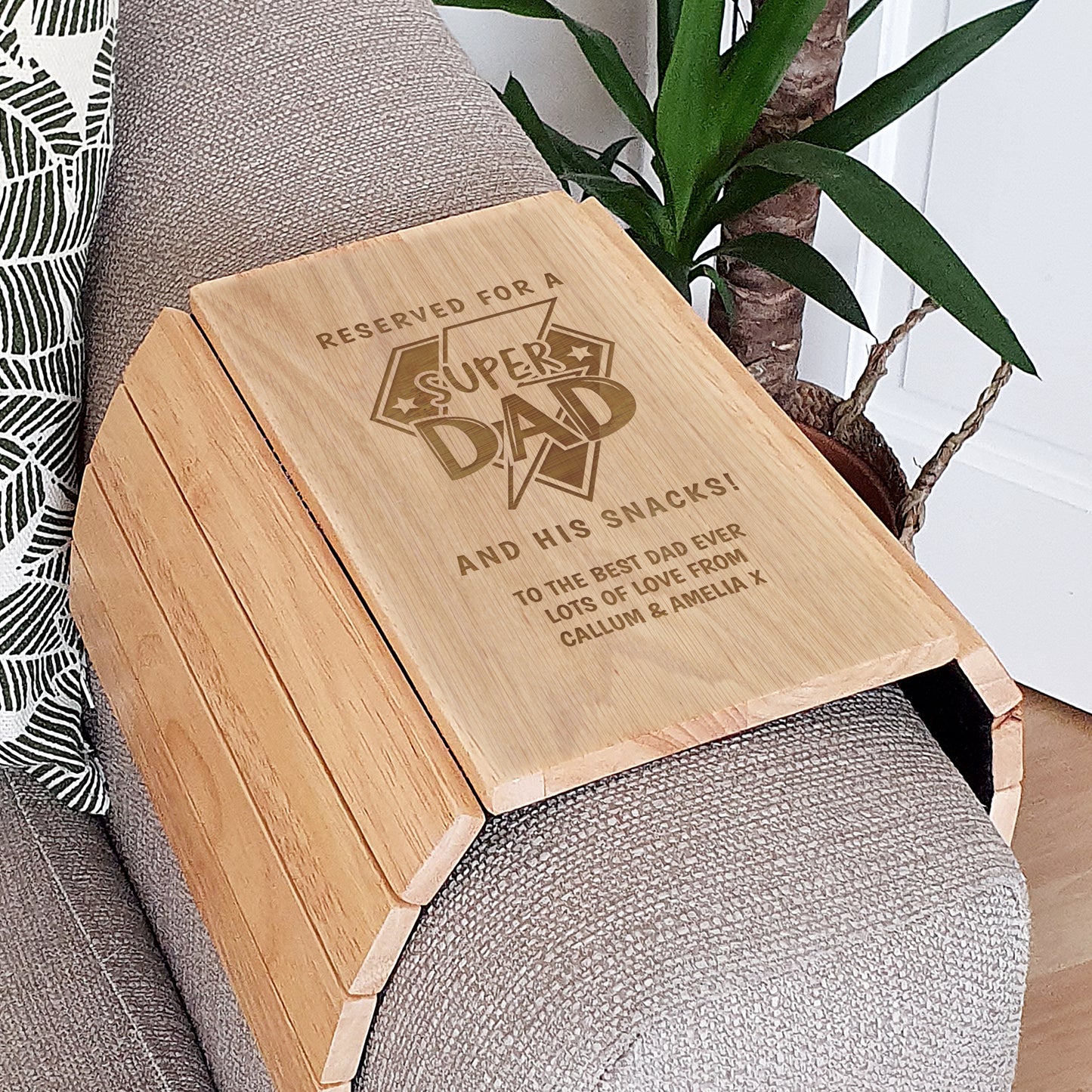 Personalised Super Dad Wooden Sofa Tray – Father's Day & Birthday Gift - image 2