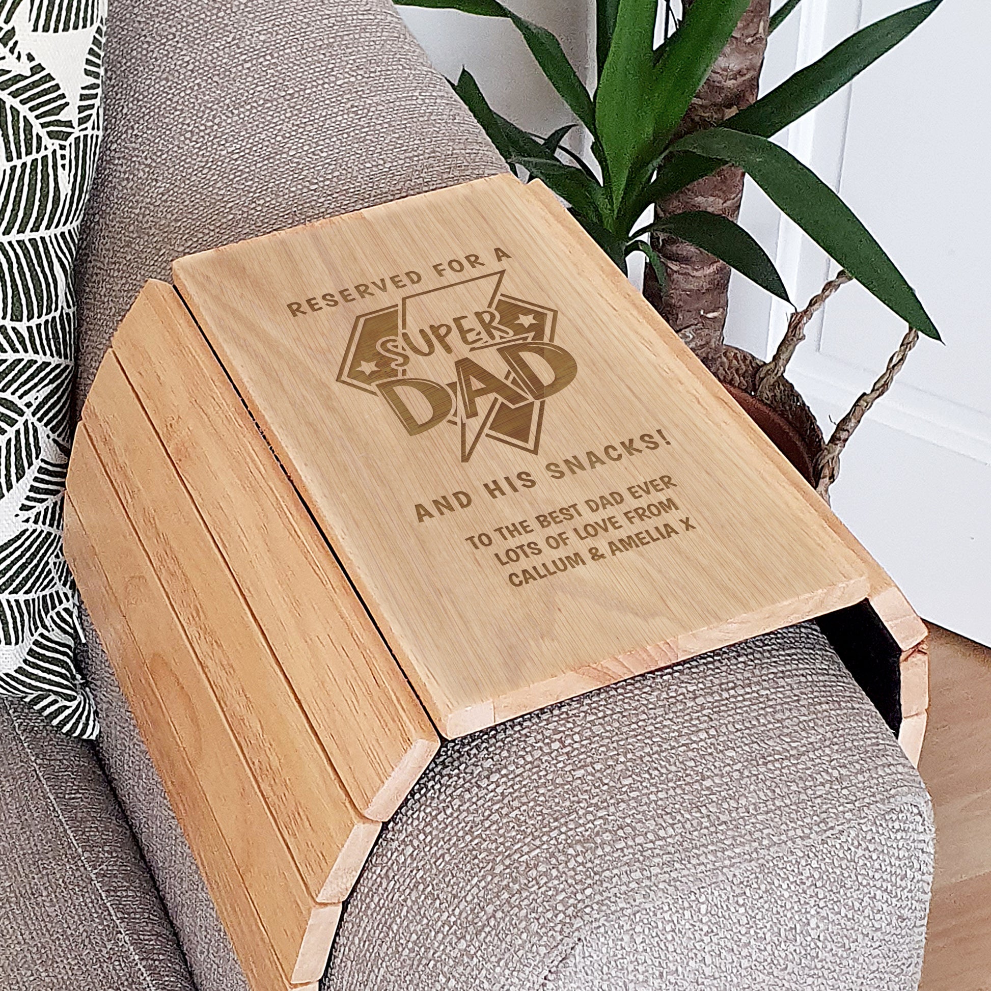 Personalised Super Dad Wooden Sofa Tray – Father's Day & Birthday Gift - image 2
