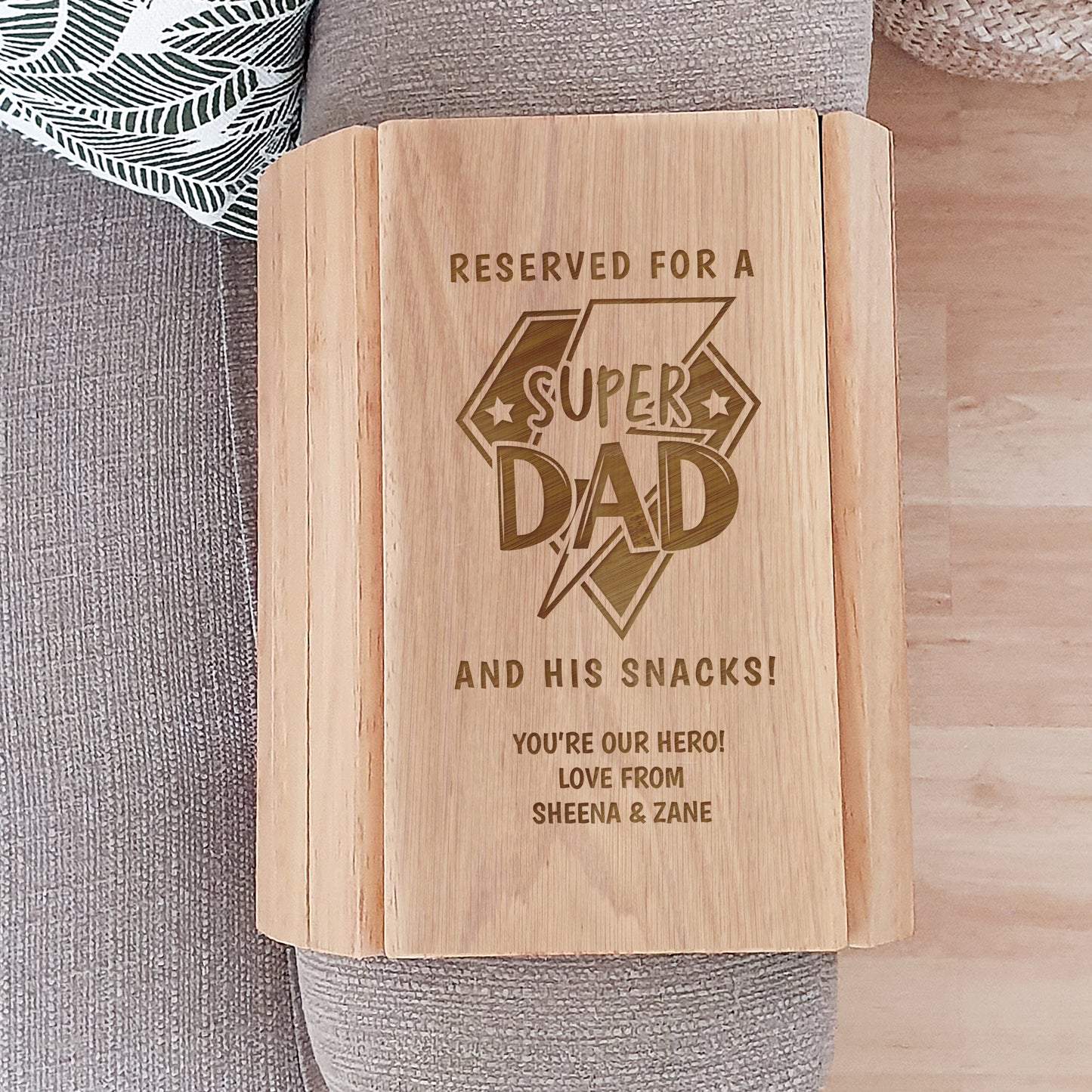 Personalised Super Dad Wooden Sofa Tray – Father's Day & Birthday Gift - image 4
