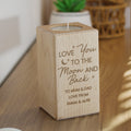 Personalised Love You to the Moon Wooden Tealight Holder – Romantic Sentimental Gift
