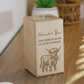 Personalised Highland Cow Wooden Tealight Holder – Rustic Home Gift