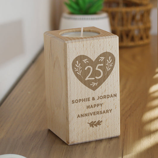 Personalised Anniversary Wooden Tealight Holder – Couple Anniversary Gift