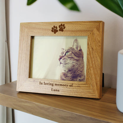 Personalised Oak Finish 4x6 Paw Prints Photo Frame – Dog Cat Pet Lover Gift - image 2