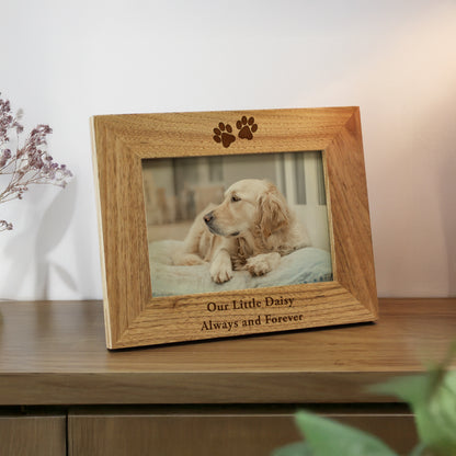 Personalised Oak Finish 4x6 Paw Prints Photo Frame – Dog Cat Pet Lover Gift - image 3