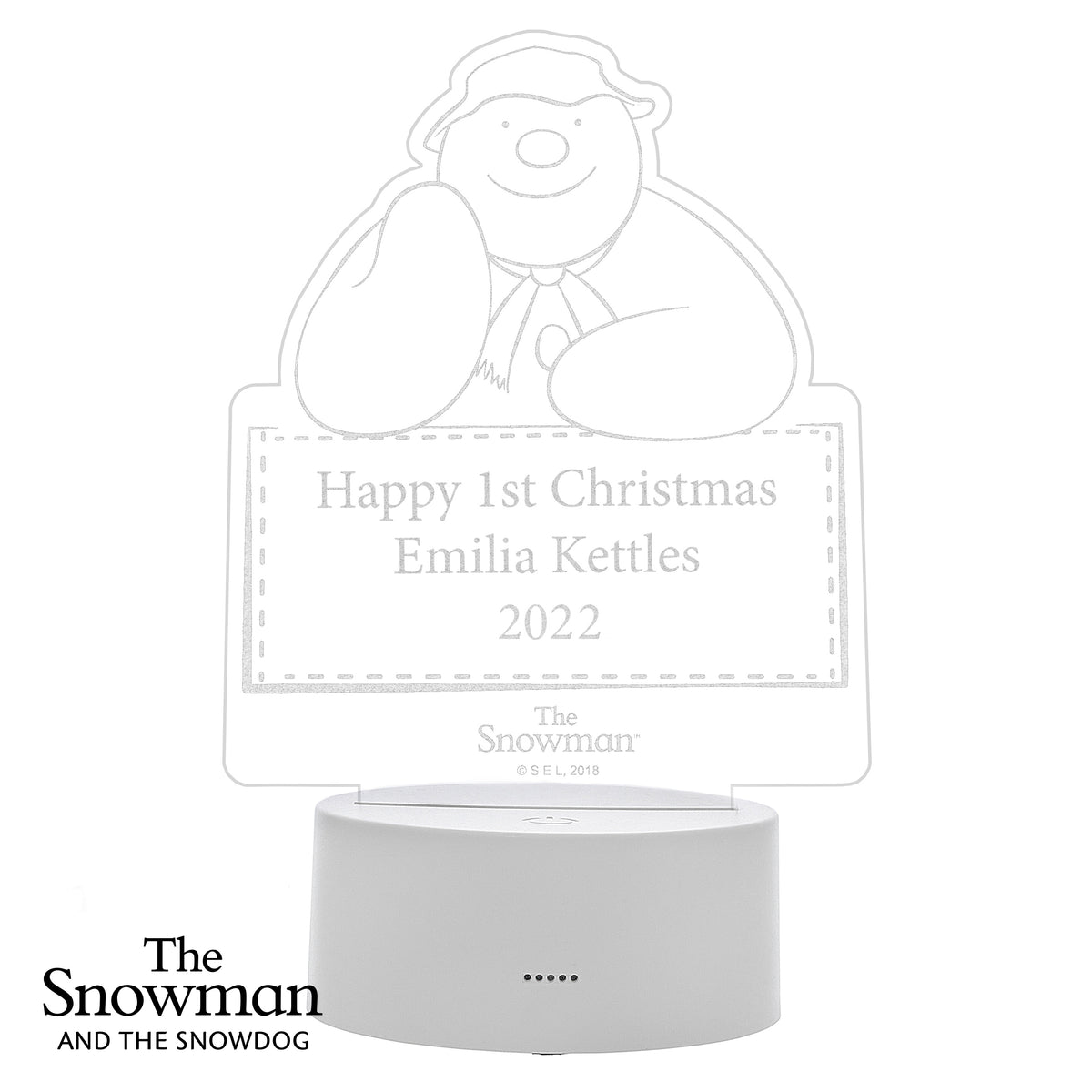 Personalised The Snowman LED Colour Changing Decoration & Night Light – additional product view 2