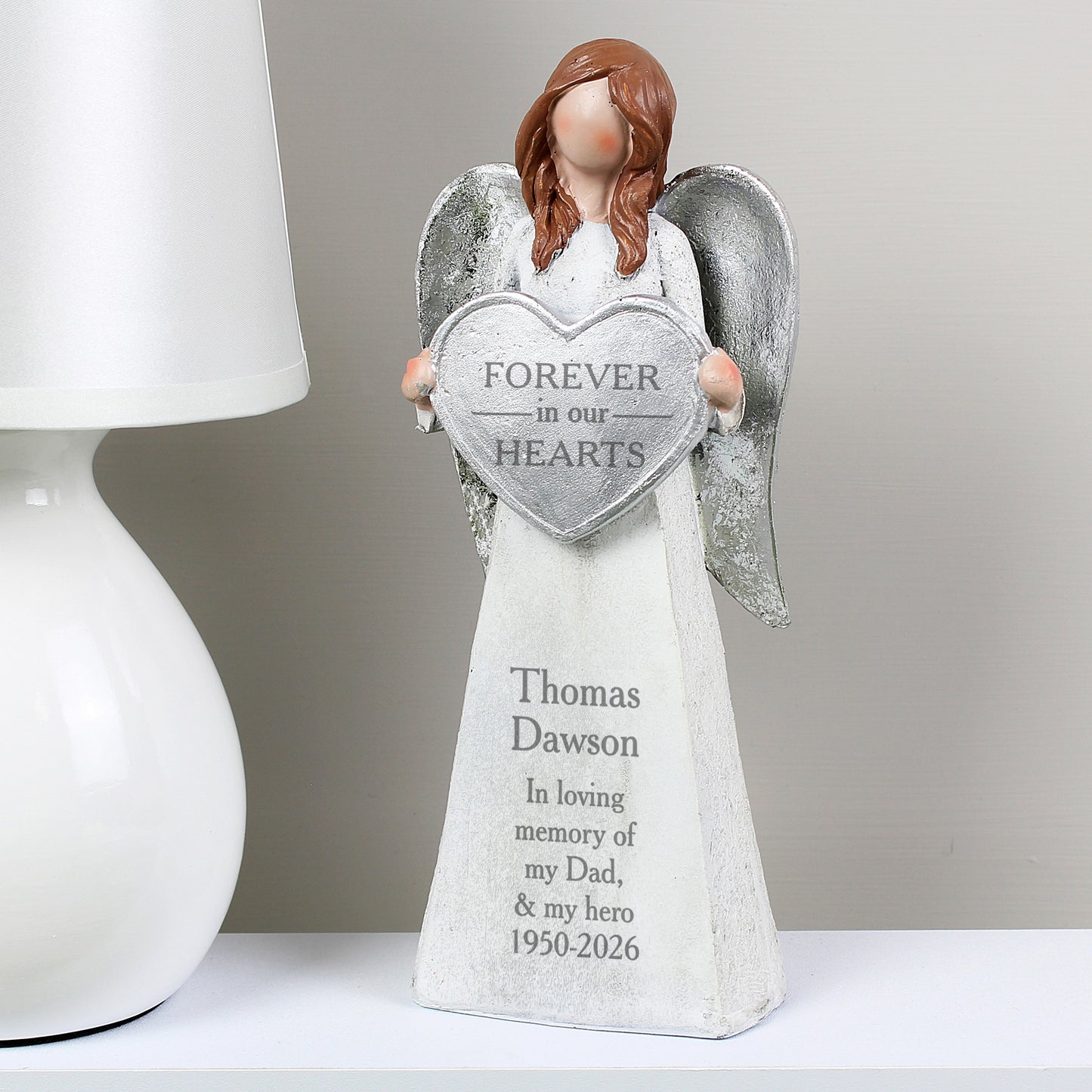 Personalised Forever In Our Hearts Memorial Angel Ornament from Heartfelt Gifts