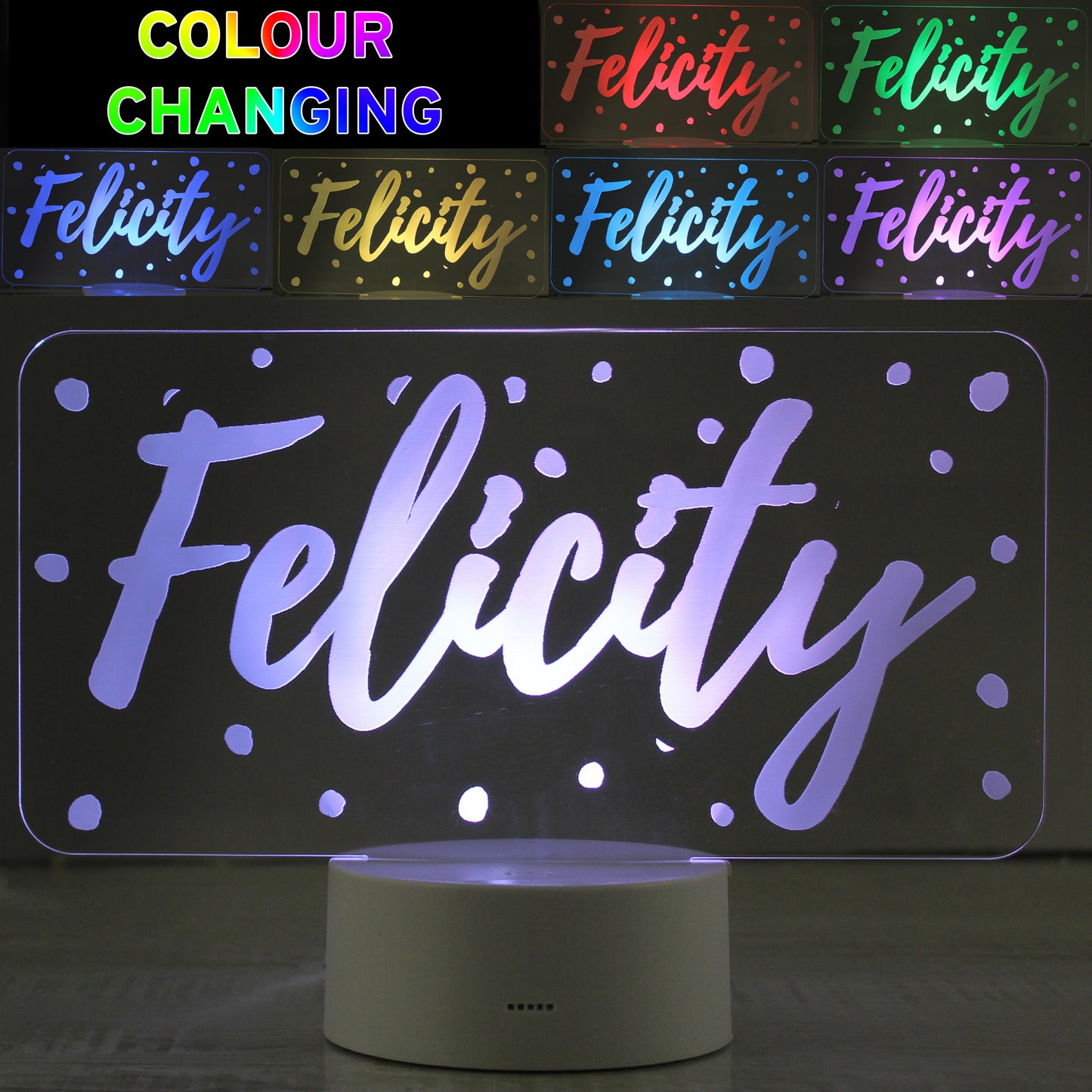 Personalised Polka-dot Name only LED Colour Changing Night Light - image 2