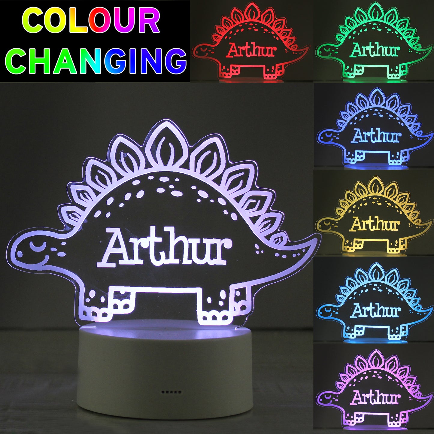 Personalised Dinosaur LED Colour Changing Night Light from Heartfelt Gifts