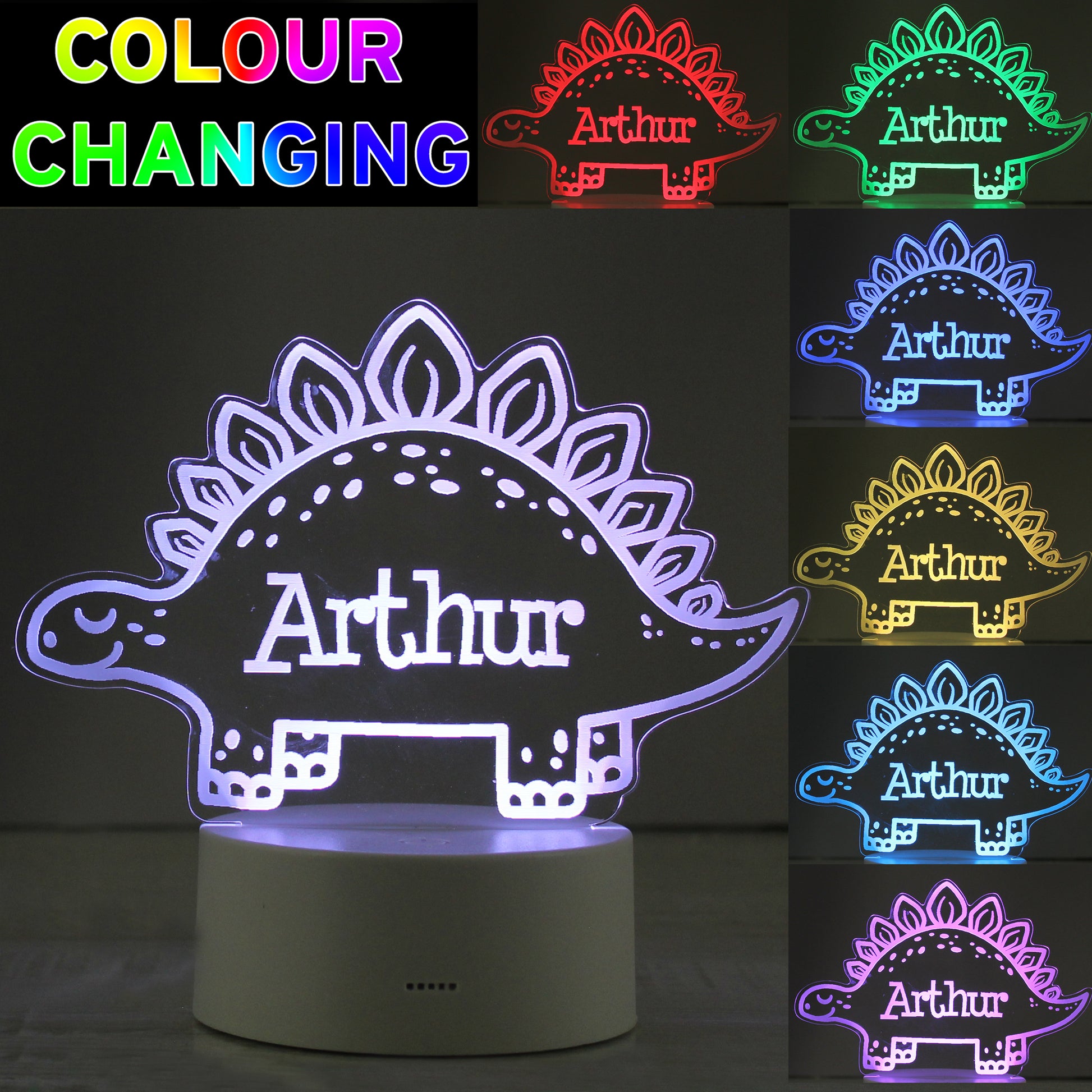 Personalised Dinosaur LED Colour Changing Night Light from Heartfelt Gifts