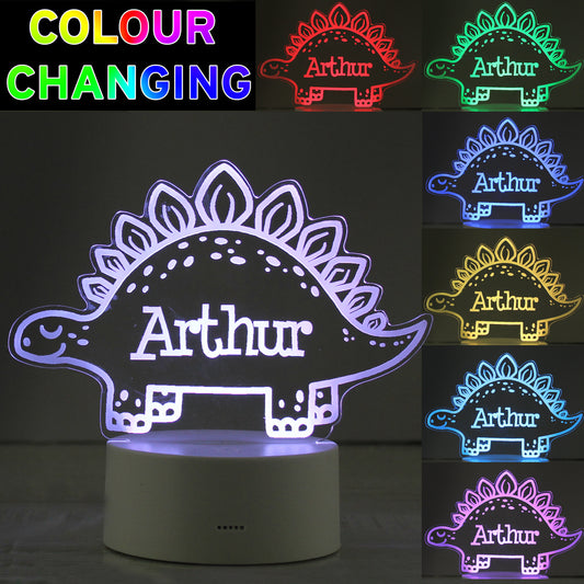 Personalised Dinosaur LED Colour Changing Night Light from Heartfelt Gifts
