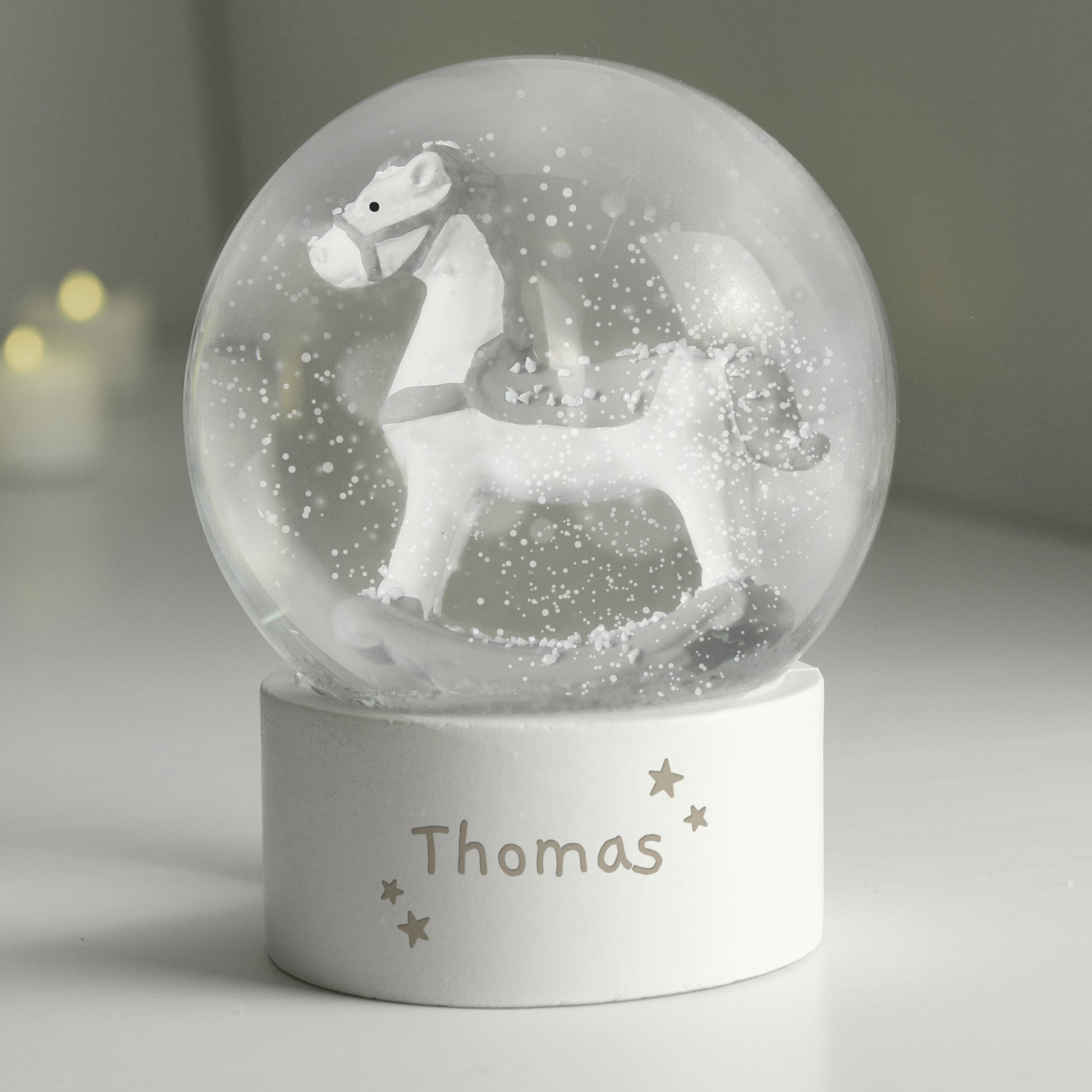 Personalised Name Only Rocking Horse Glitter Snow Globe - image 2