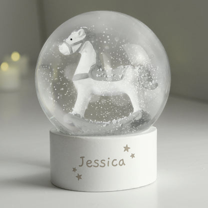 Personalised Name Only Rocking Horse Glitter Snow Globe - image 4