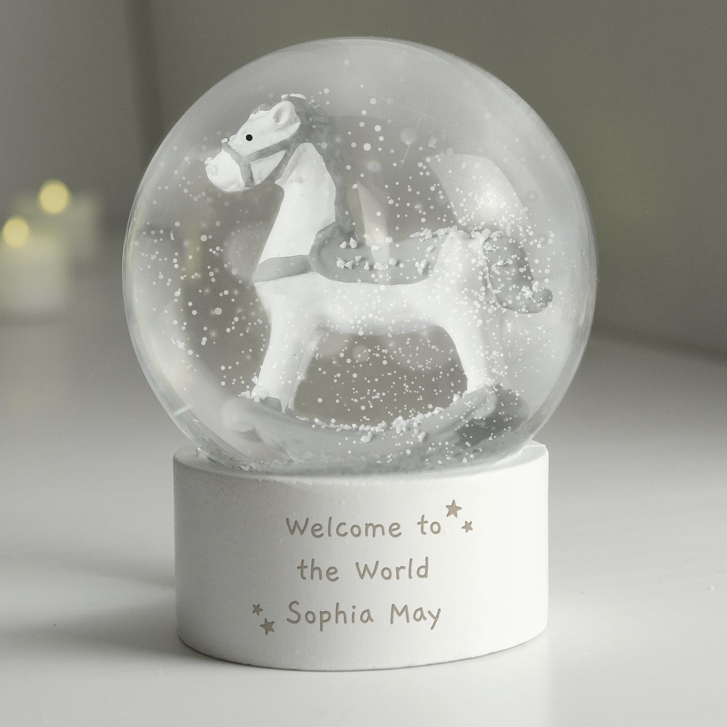 Personalised Free Text Rocking Horse Glitter Snow Globe from Heartfelt Gifts