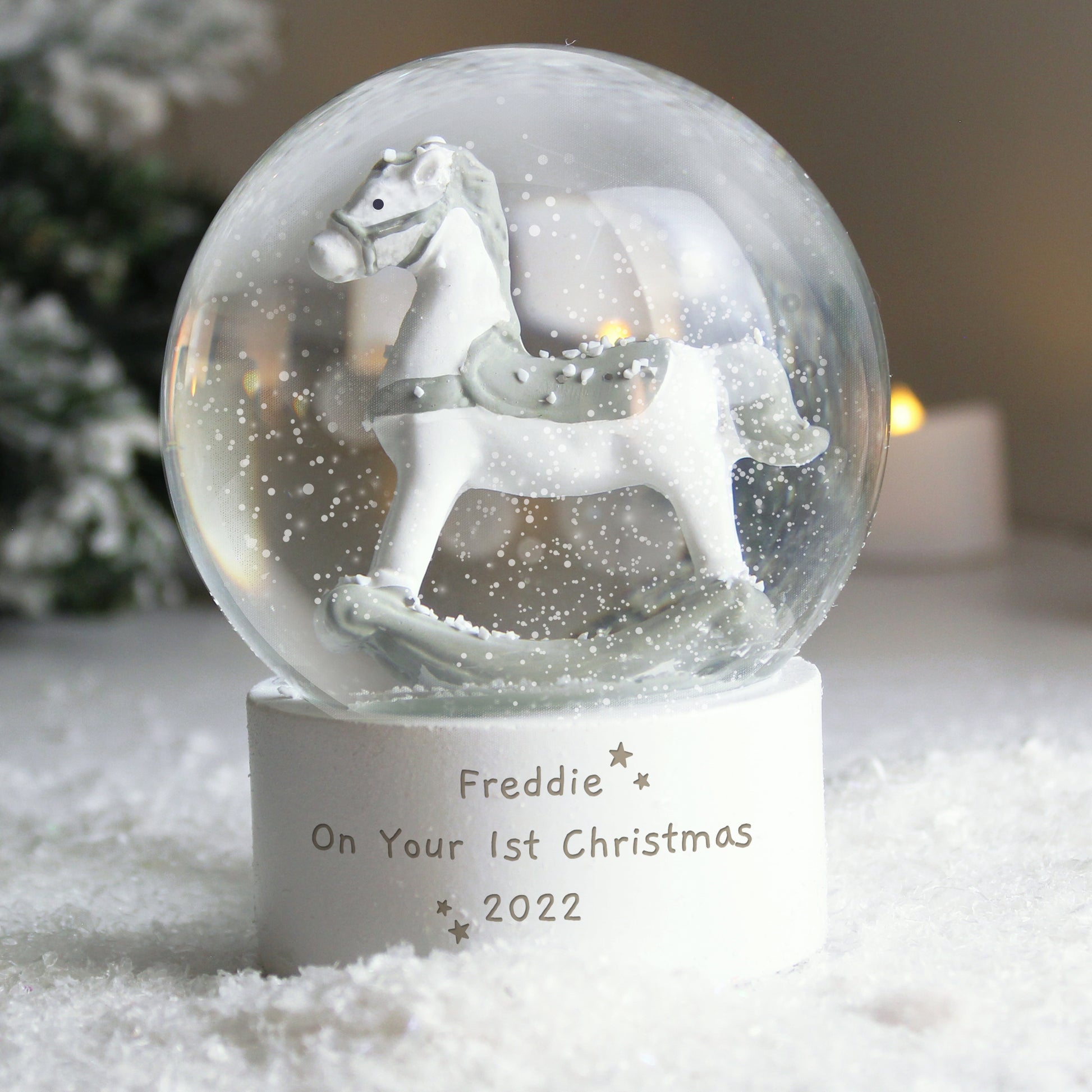 Personalised Free Text Rocking Horse Glitter Snow Globe - image 2