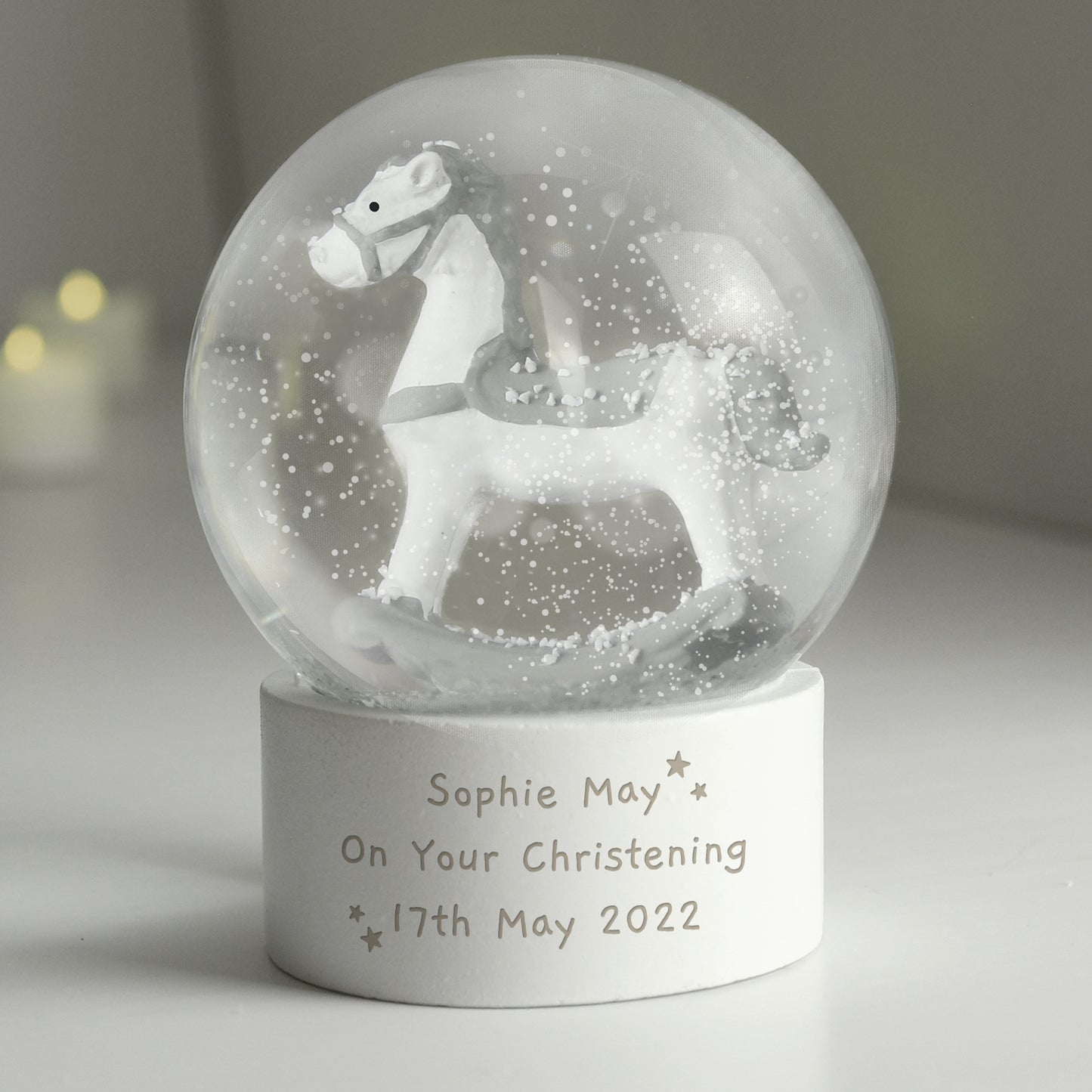 Personalised Free Text Rocking Horse Glitter Snow Globe - image 4