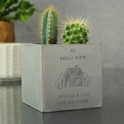 Personalised New Home Concrete Plant Pot from Heartfelt Gifts