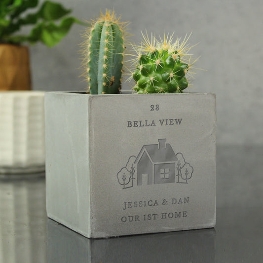 Personalised New Home Concrete Plant Pot from Heartfelt Gifts