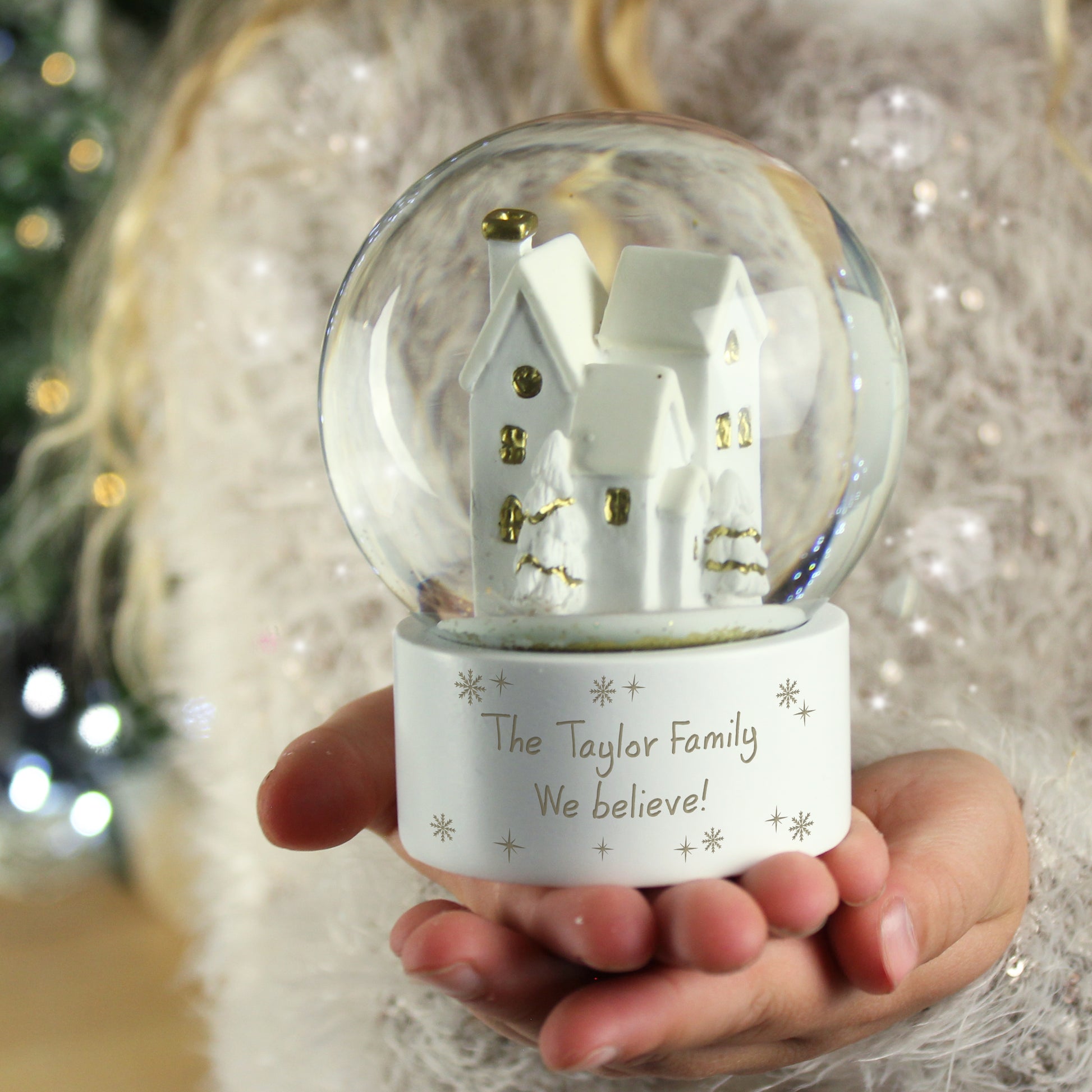 Personalised Message Village Glitter Snow Globe - image 6