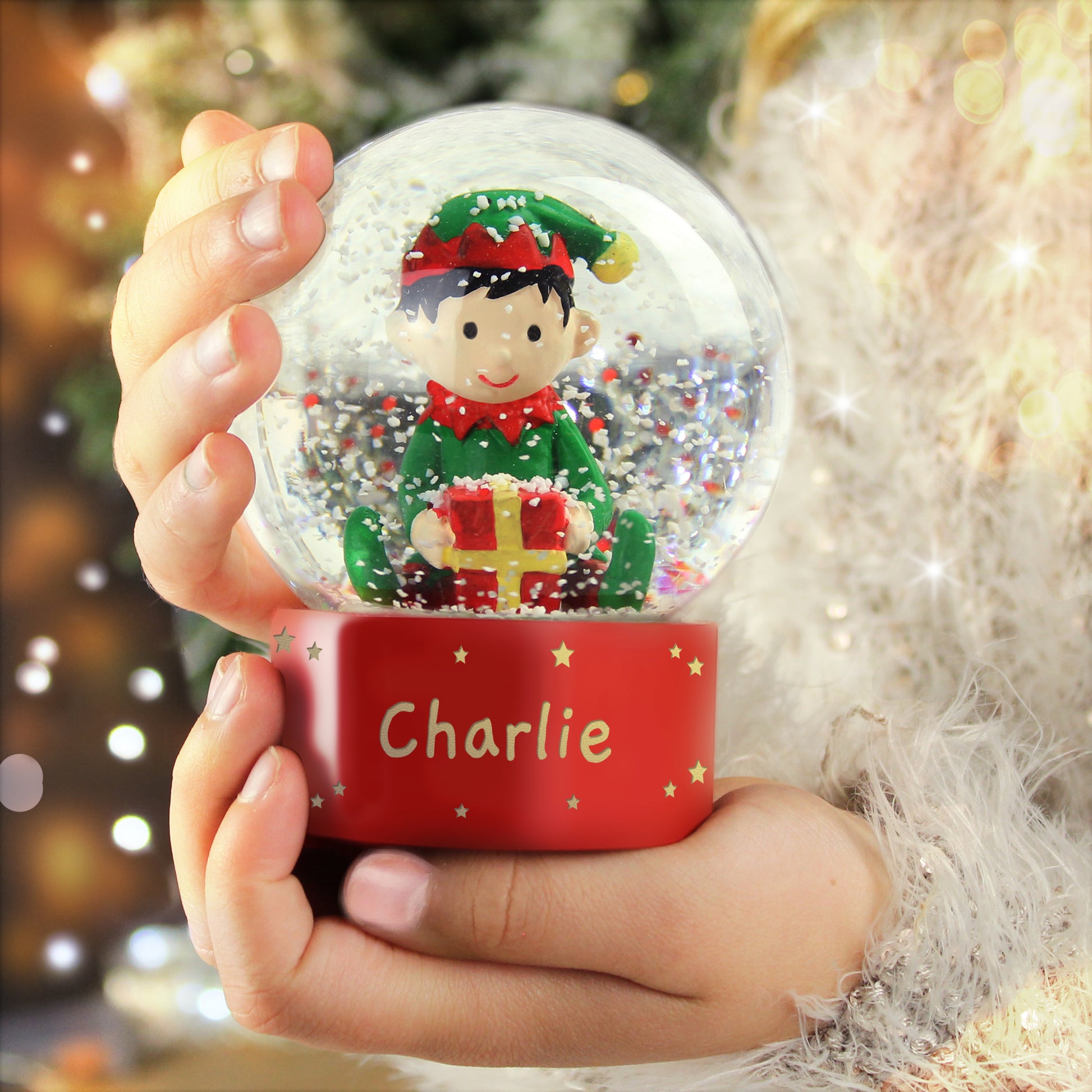 Personalised Name Only Elf Glitter Snow Globe - image 3