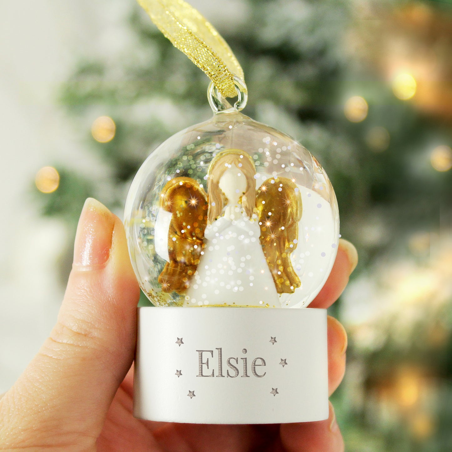 Personalised Name Only Angel Glitter Snow Globe Tree Decoration - image 2