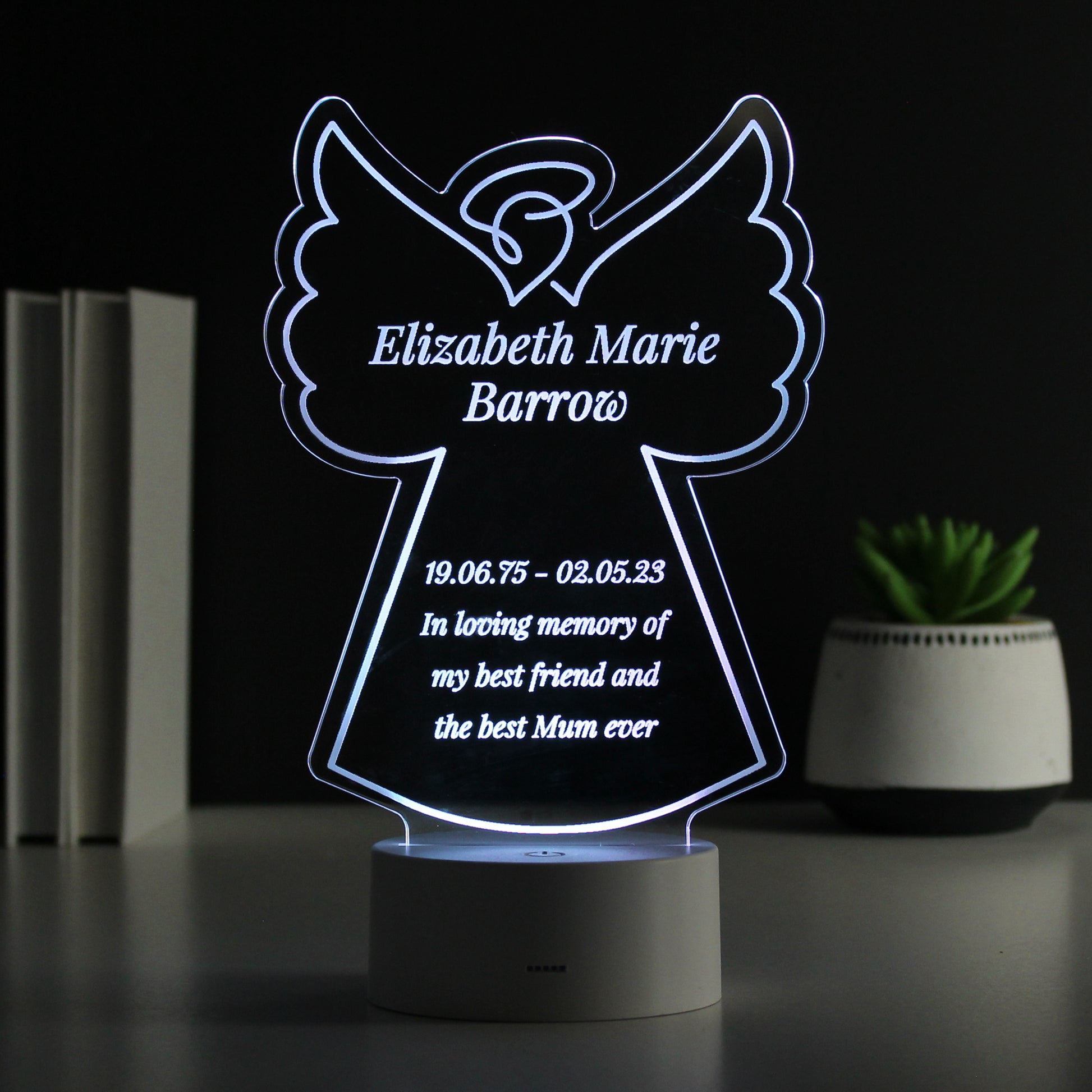 Personalised Free Text Angel Memorial Colour Changing LED Light from Heartfelt Gifts